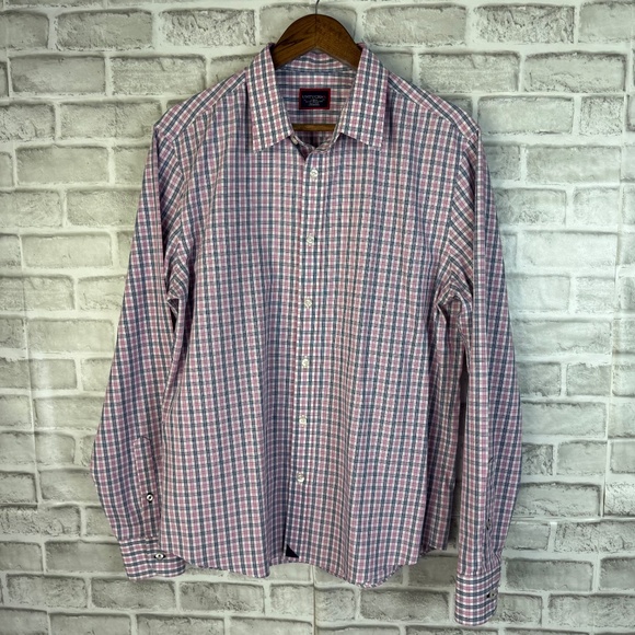 UNTUCKit Dolcetto Slim Fit Pink & Navy Plaid WF Button Up Shirt Mens LARGE - Picture 2 of 8